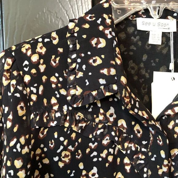 Anthropologie Blouse See U Soon Womens XS Black Ditsy Print Button Up NWT - Picture 10 of 11